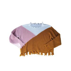 Full Circle Trends Sweater Large Womens Colorblock 90's Inspired Crew Neck Pullo